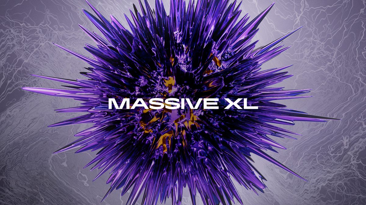 Native Instruments Massive XL synth plugin key art, a spiky purple sphere with the Massive XL logo